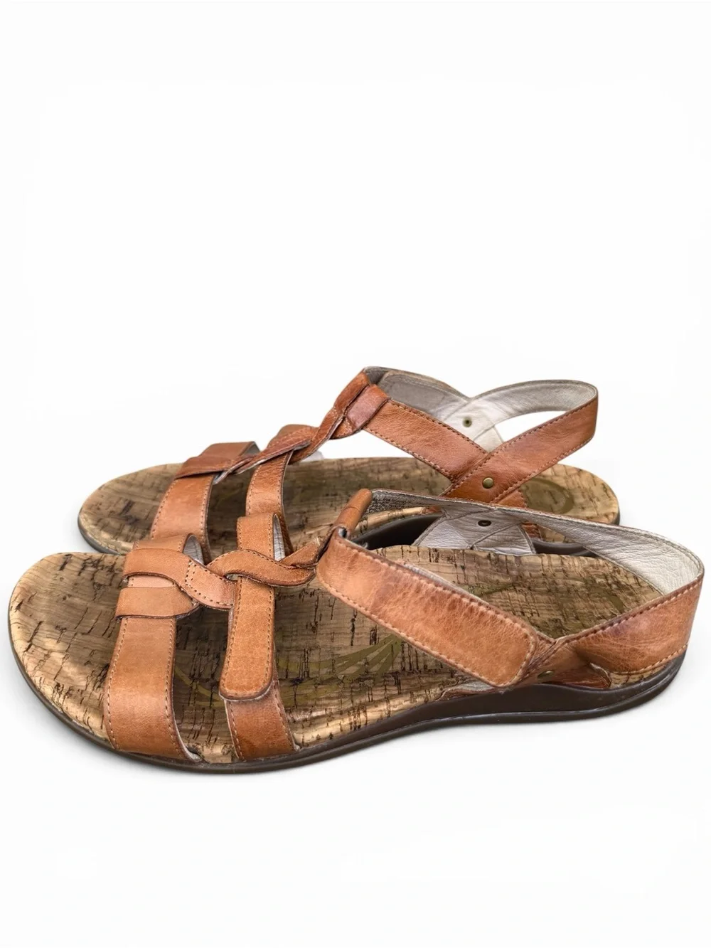 OTBT Bea Braid Leather Sandals Cognac Cork Comfort Sandals 7.5